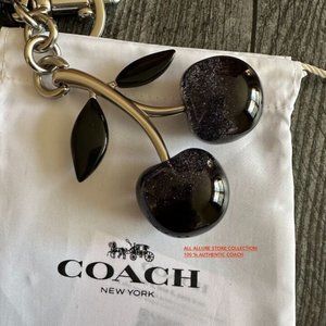 NWT COACH CHERRY BAG CHARM KEY RING BLACK